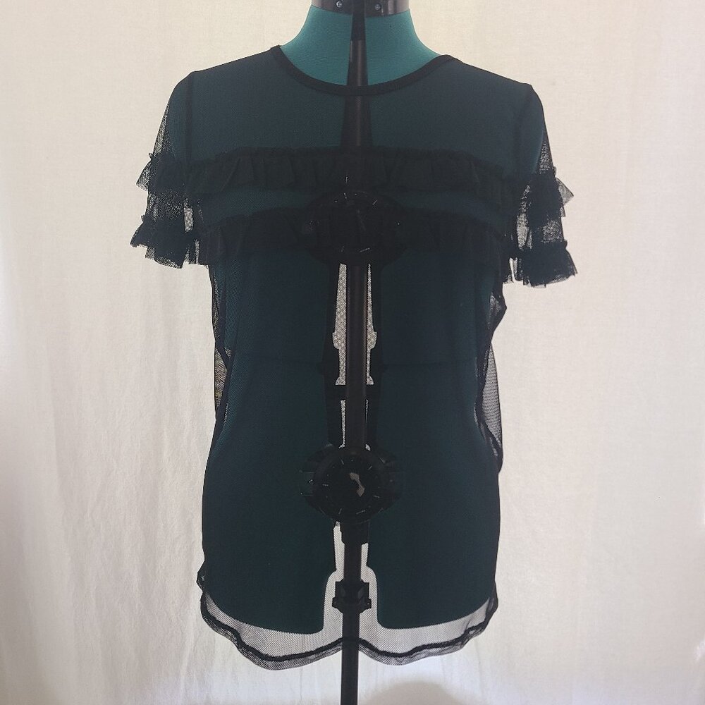 Black Ruffle Mesh Girls Top